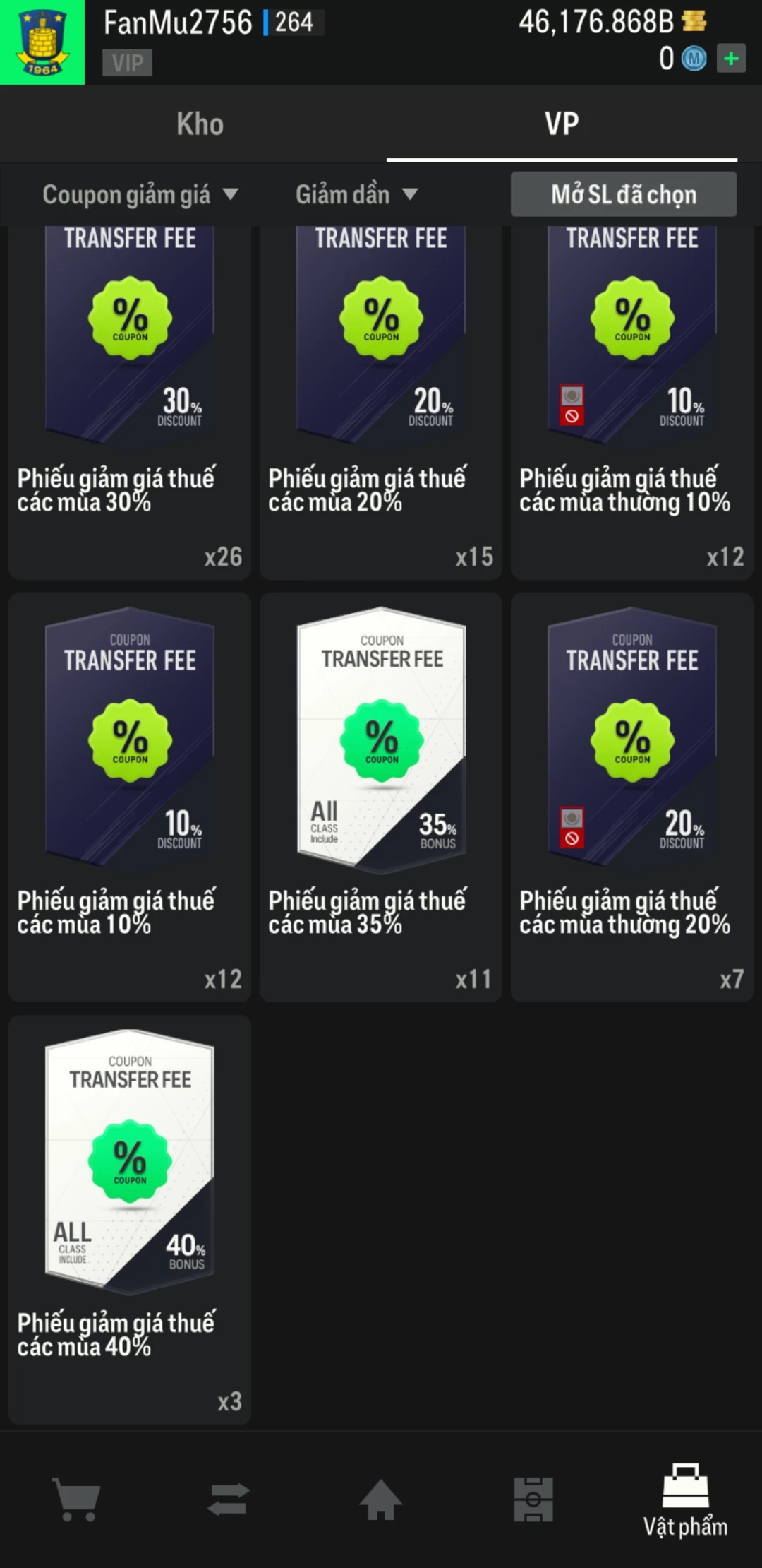 Ảnh ACC mở thẻ (LOẠI SVIP PROMAX) bao gồm có thẻ +12, thẻ Prime (có QH, CP, XS) và 1500+ đến 2000+ thẻ cầu thủ từ Siêu sao đến Miền núi các loại khác. Có sẵn BP trắng trong acc từ 40.000 tỷ BP đến 46.000 tỷ BP kèm theo nhiều ngày SVIP